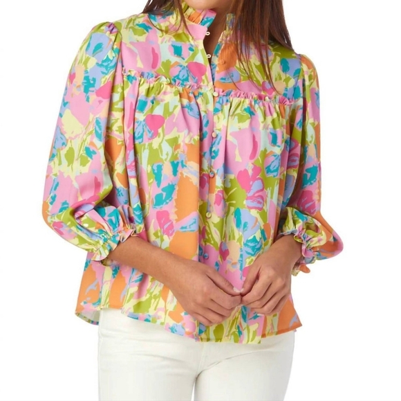 crosby. Tops - Crosby By Mollie Burch Worth Floral Haze Flowy Mock Neck Blouse Top Shirt XS